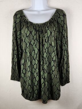 MICHAEL Michael Kors Olive Green Snake-Print Peasant Blouse Size Medium